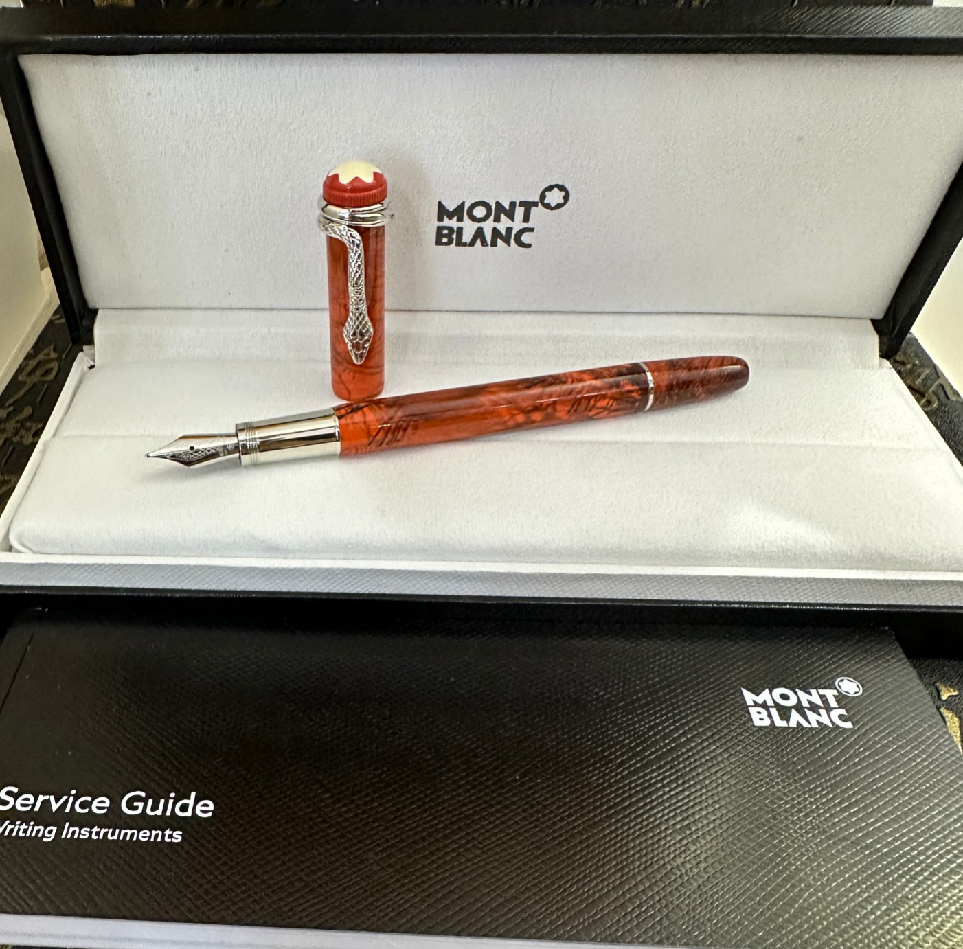 AAA Grade Replica Mont blanc Snake Fountain Pen Red & Silver